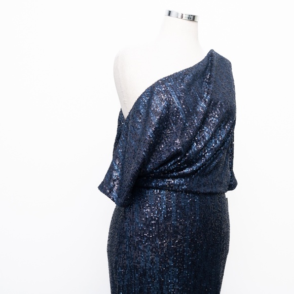 Betsy & Adam - Sequined One-Shoulder Gown - Picture 14 of 14
